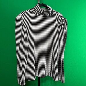 NWT Veronica Beard Cedar Turtleneck with Puffed shoulder Black White Size 3XL